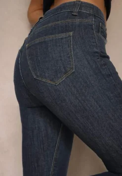 Granatowe Dopasowana Jeansy Skinny z Bawełną o Długości 3/4 Baliera