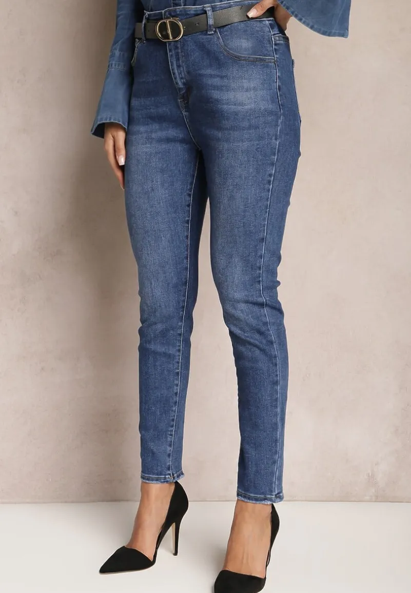 Granatowe Dopasowane Jeansy Skinny Kifia