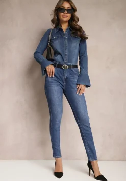 Granatowe Dopasowane Jeansy Skinny Kifia