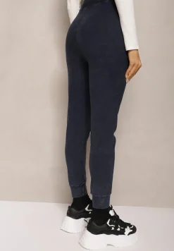 Granatowe Dresowe Spodnie Joggery z Bawełny z Gumką i Sznureczkiem w Talii Kaithira