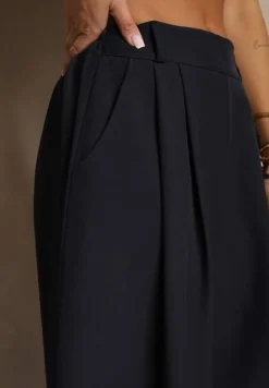 Granatowe Eleganckie Spodnie Palazzo z Szerokimi Nogawkami Adivisa