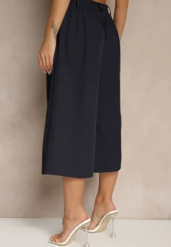 Granatowe Eleganckie Spodnie Typu Culottes Silunea