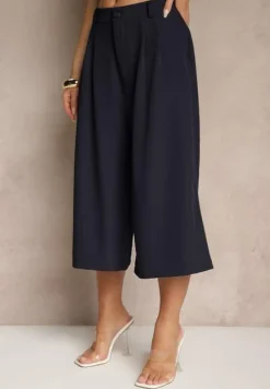 Granatowe Eleganckie Spodnie Typu Culottes Silunea