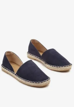 Granatowe Espadryle Ozdobione Wyciętą Cholewką i Plecionką Wommea