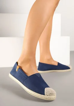 Granatowe Espadryle z Elastyczną Wstawką Zdobione Plecionką Kinellis