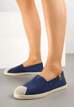Granatowe Espadryle z Elastyczną Wstawką Zdobione Plecionką Kinellis