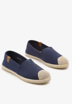 Granatowe Espadryle z Elastyczną Wstawką Zdobione Plecionką Kinellis