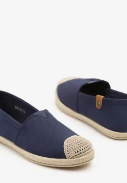 Granatowe Espadryle z Elastyczną Wstawką Zdobione Plecionką Kinellis