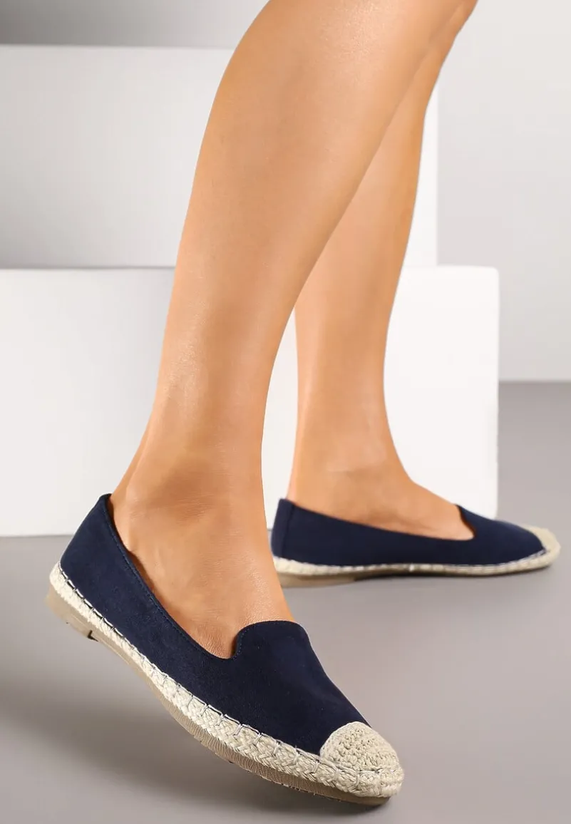 Granatowe Espadryle z Motywem Plecionki Ralomea
