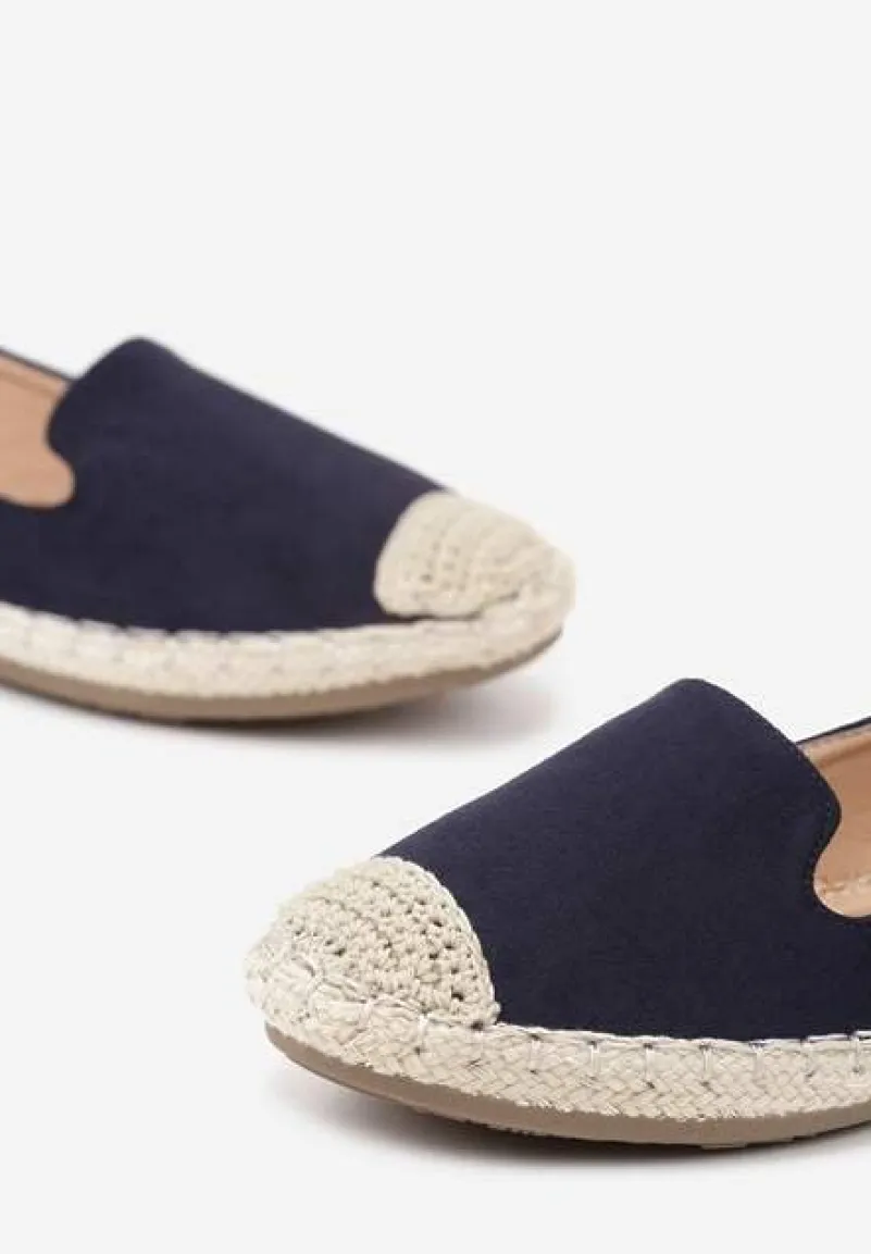 Granatowe Espadryle z Motywem Plecionki Ralomea
