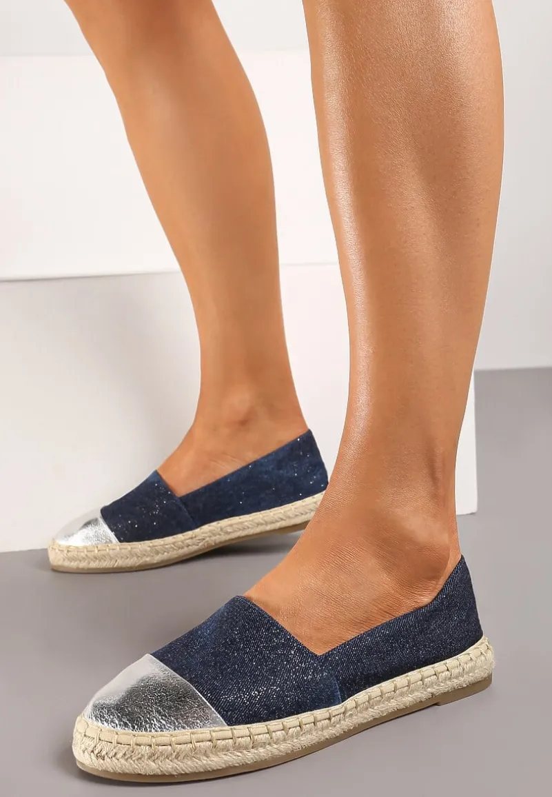 Granatowe Espadryle z Ozdobnym Noskiem na Plecionej Podeszwie Effiel