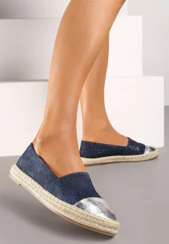 Granatowe Espadryle z Ozdobnym Noskiem na Plecionej Podeszwie Effiel