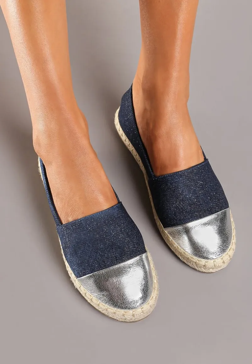 Granatowe Espadryle z Ozdobnym Noskiem na Plecionej Podeszwie Effiel