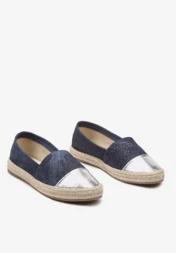 Granatowe Espadryle z Ozdobnym Noskiem na Plecionej Podeszwie Effiel
