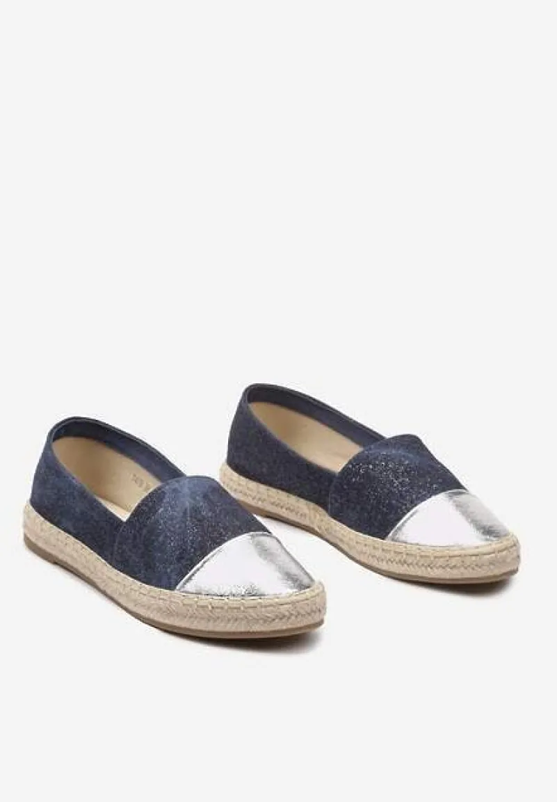 Granatowe Espadryle z Ozdobnym Noskiem na Plecionej Podeszwie Effiel