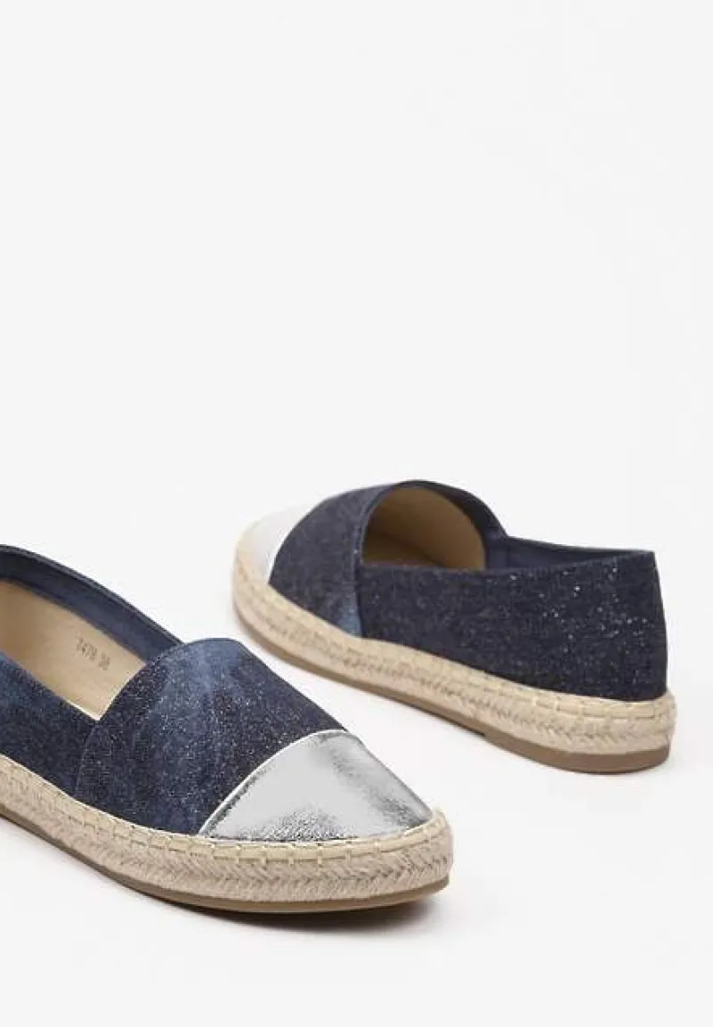 Granatowe Espadryle z Ozdobnym Noskiem na Plecionej Podeszwie Effiel