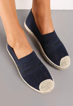 Granatowe Espadryle z Plecioną Cholewką przed Kostkę Mokosa
