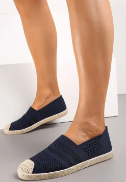 Granatowe Espadryle z Plecioną Cholewką przed Kostkę Mokosa