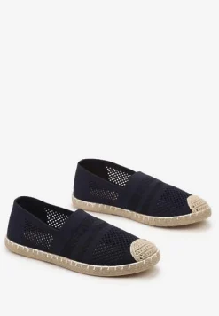 Granatowe Espadryle z Plecioną Cholewką przed Kostkę Mokosa