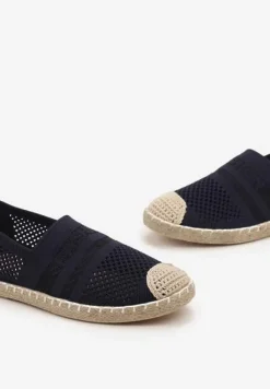 Granatowe Espadryle z Plecioną Cholewką przed Kostkę Mokosa