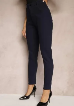 Granatowe Gładkie Spodnie o Kroju Slim Madysen