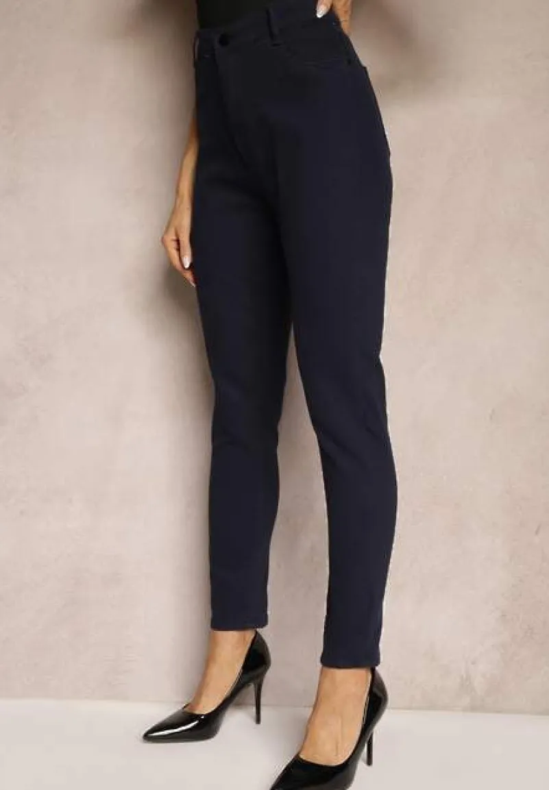 Granatowe Gładkie Spodnie o Kroju Slim Madysen
