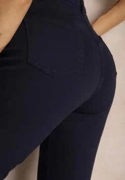 Granatowe Gładkie Spodnie o Kroju Slim Madysen