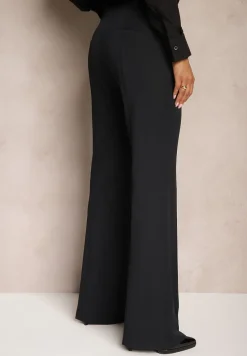 Granatowe Garniturowe Spodnie Dzwony z Wiskozą High Waist Gelobina