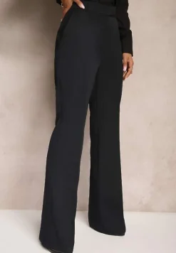 Granatowe Garniturowe Spodnie Dzwony z Wiskozą High Waist Gelobina