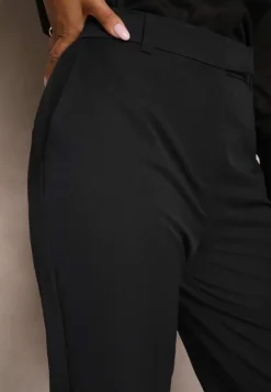 Granatowe Garniturowe Spodnie Dzwony z Wiskozą High Waist Gelobina