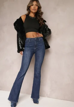 Granatowe Jeansy Dzwony z Regularnym Stanem Briris