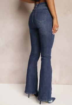 Granatowe Jeansy Dzwony z Regularnym Stanem Briris