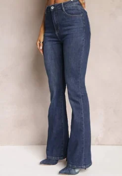 Granatowe Jeansy Dzwony z Regularnym Stanem Briris