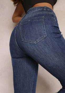 Granatowe Jeansy Dzwony z Regularnym Stanem Briris