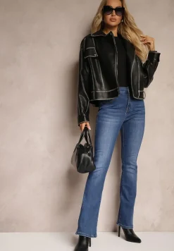 Granatowe Jeansy Dzwony z Dodatkiem Bawełny Arlecca