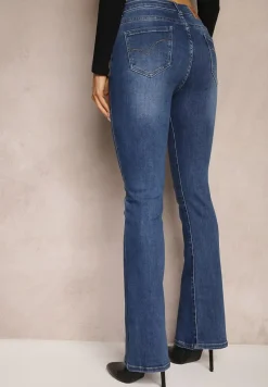 Granatowe Jeansy Dzwony z Dodatkiem Bawełny Arlecca