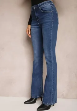 Granatowe Jeansy Dzwony z Dodatkiem Bawełny Arlecca