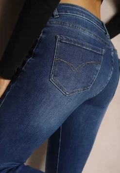 Granatowe Jeansy Dzwony z Dodatkiem Bawełny Arlecca