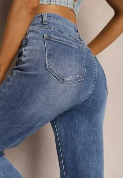 Granatowe Jeansy High Waist z Prostymi Nogawkami Azelie