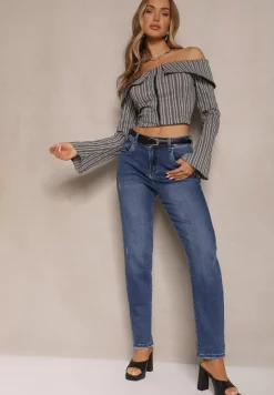 Granatowe Jeansy Mom Fit High Waist Meviranne