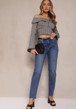 Granatowe Jeansy Mom Fit High Waist Meviranne