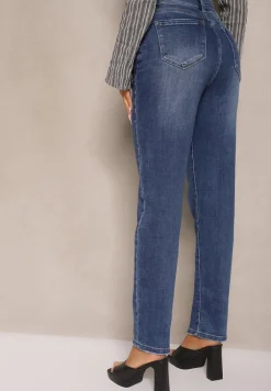 Granatowe Jeansy Mom Fit High Waist Meviranne
