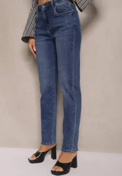 Granatowe Jeansy Mom Fit High Waist Meviranne