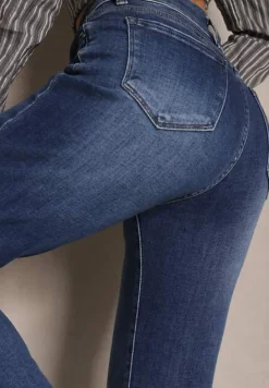 Granatowe Jeansy Mom Fit High Waist Meviranne