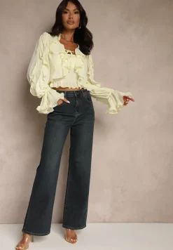 Granatowe Jeansy o Szerokim Kroju z Bawełną High Waist Vitira