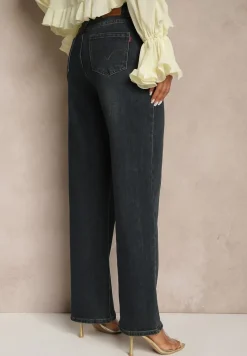 Granatowe Jeansy o Szerokim Kroju z Bawełną High Waist Vitira