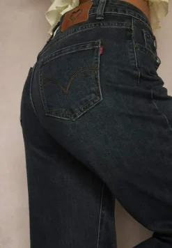 Granatowe Jeansy o Szerokim Kroju z Bawełną High Waist Vitira