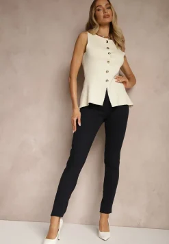 Granatowe Jeansy Skinny Basic z Dodatkiem Bawełny Carenil