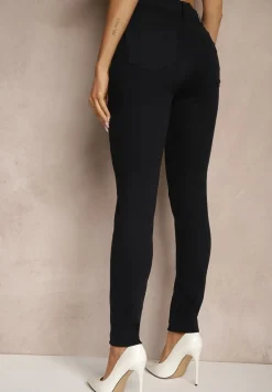 Granatowe Jeansy Skinny Basic z Dodatkiem Bawełny Carenil