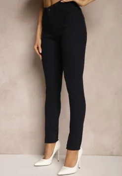 Granatowe Jeansy Skinny Basic z Dodatkiem Bawełny Carenil